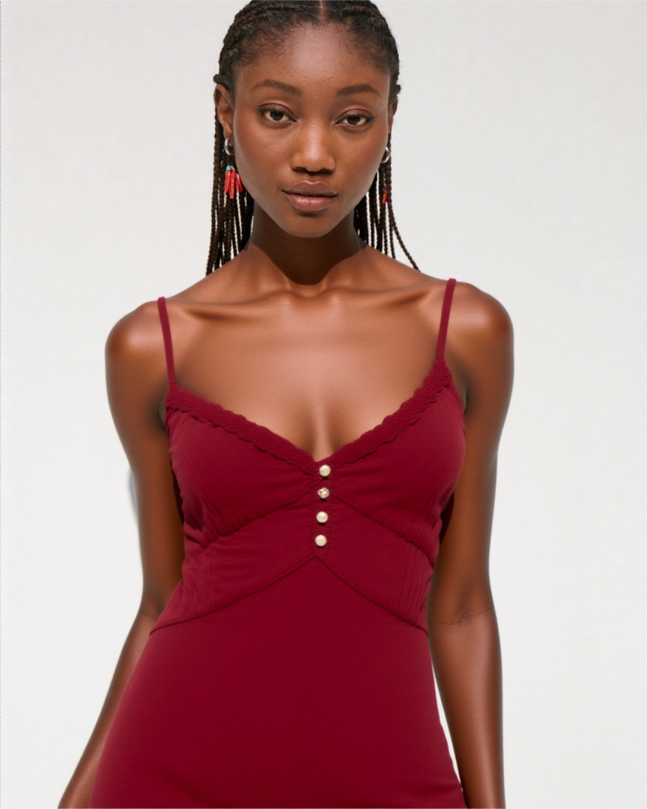 Isana LINEN BLEND MIDI DRESS Maroon