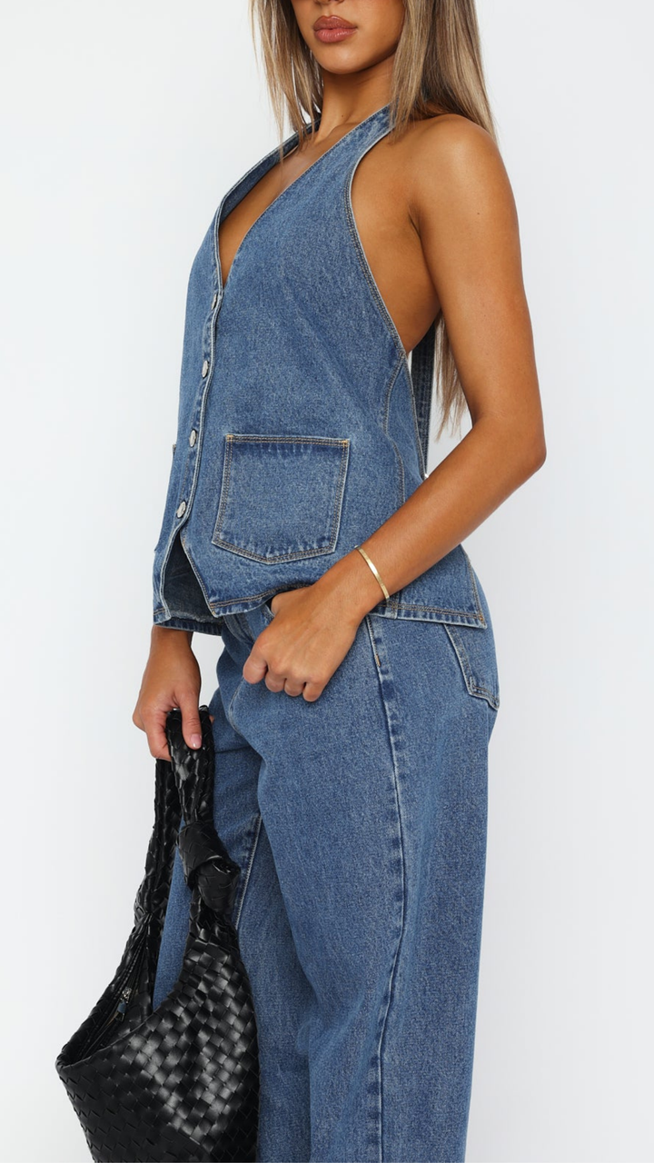 Charlotte Denim Top in White