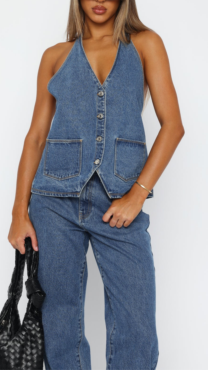 Charlotte Denim Top in White