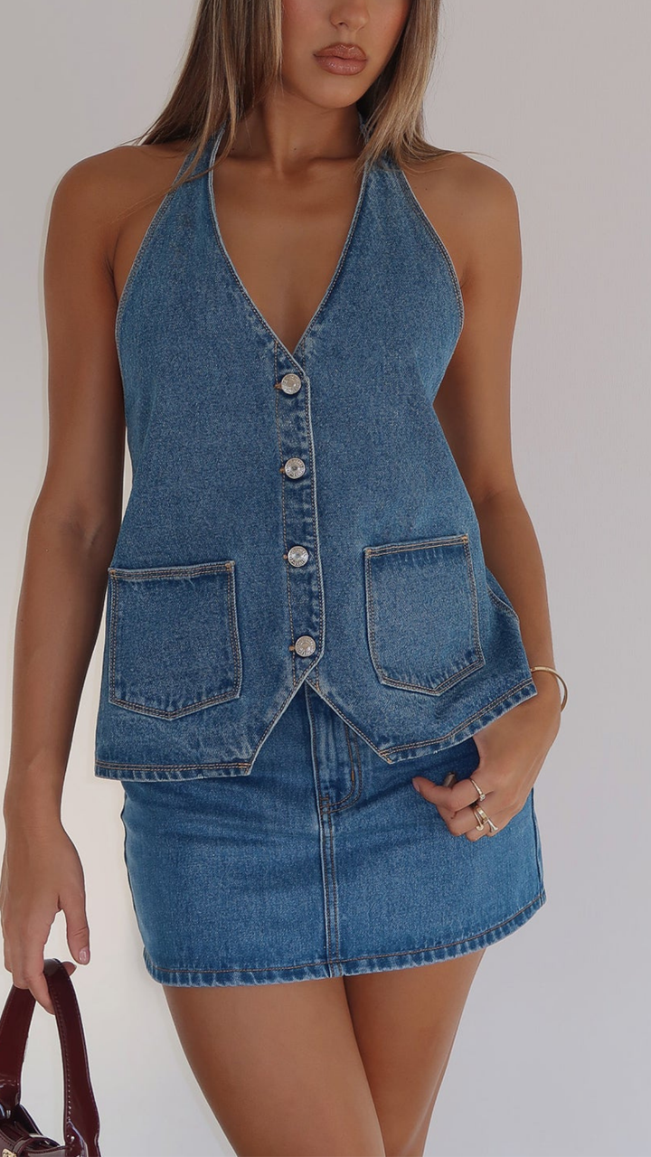 Charlotte Denim Top in White