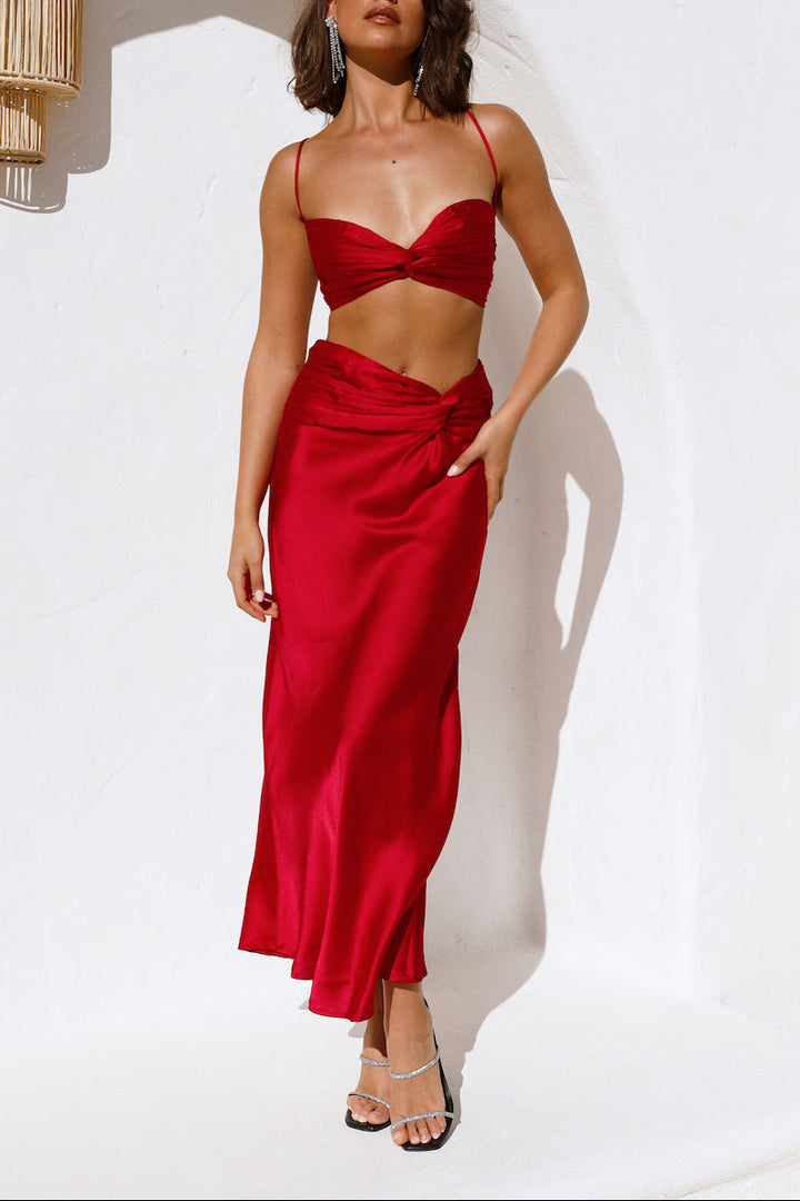 Amelie Bandeau Crop Top Red