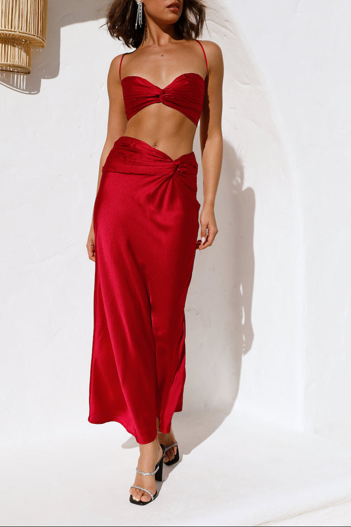 Amelie Bandeau Crop Top Red