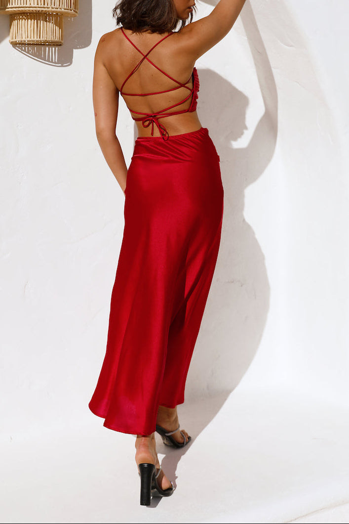 Amelie Bandeau Crop Top Red