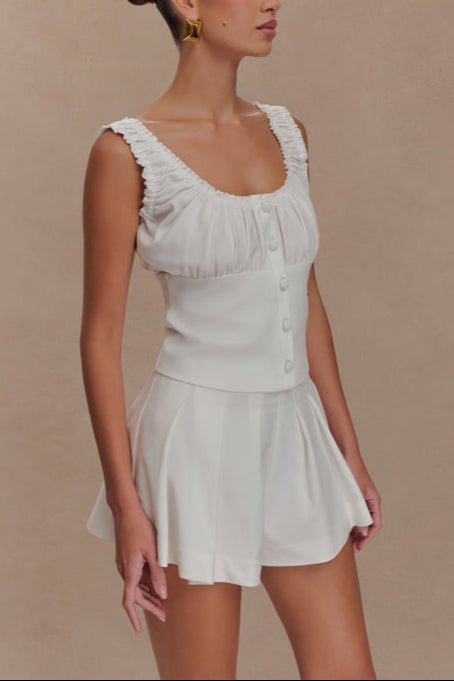 Ustina Sleeveless Ruched co ord set in Lemon