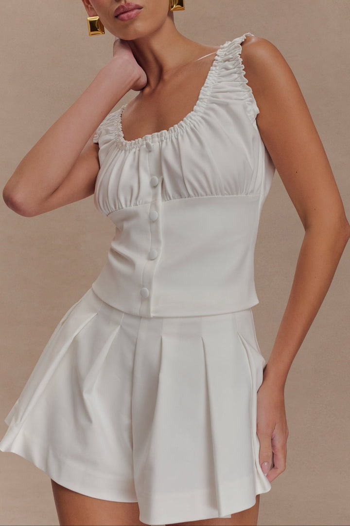 Ustina Sleeveless Ruched co ord set in Lemon