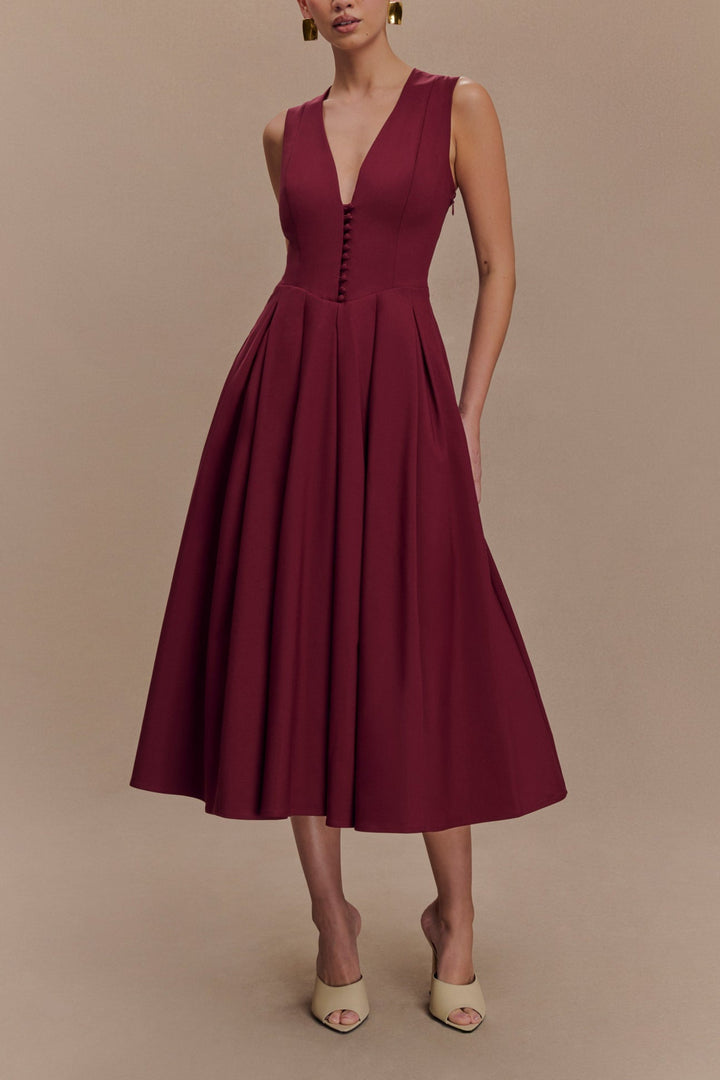 Nonna Sleeveless Midi Dress in Wine