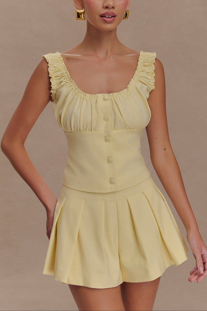 Ustina Sleeveless Ruched co ord set in Lemon