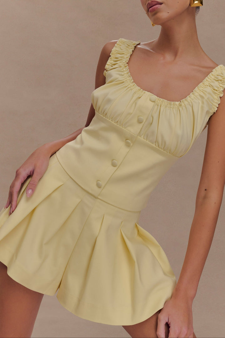 Ustina Sleeveless Ruched co ord set in Lemon