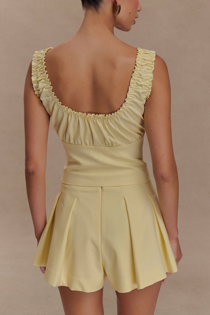 Ustina Sleeveless Ruched co ord set in Lemon
