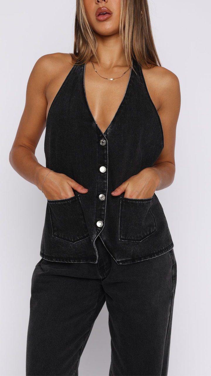 Charlotte Denim Top in White
