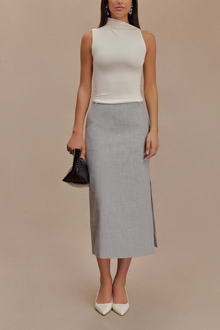 Elise Midi Skirt in Light Grey