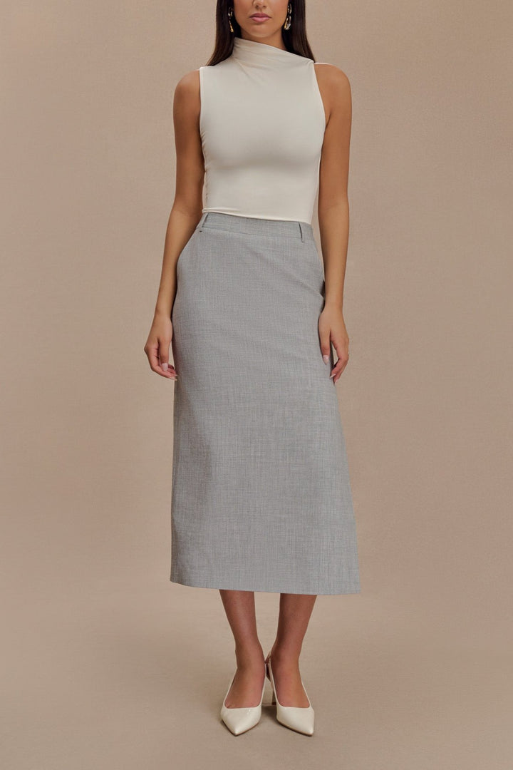 Elise Midi Skirt in Light Grey