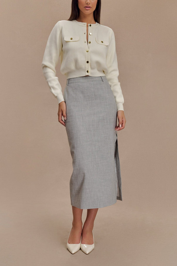 Elise Midi Skirt in Light Grey
