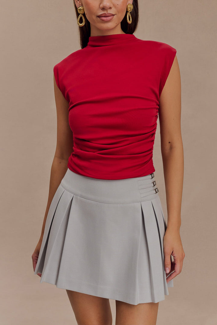 Zika High Neck Sleeveless Top in Red