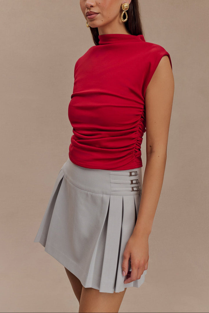 Zika High Neck Sleeveless Top in Red