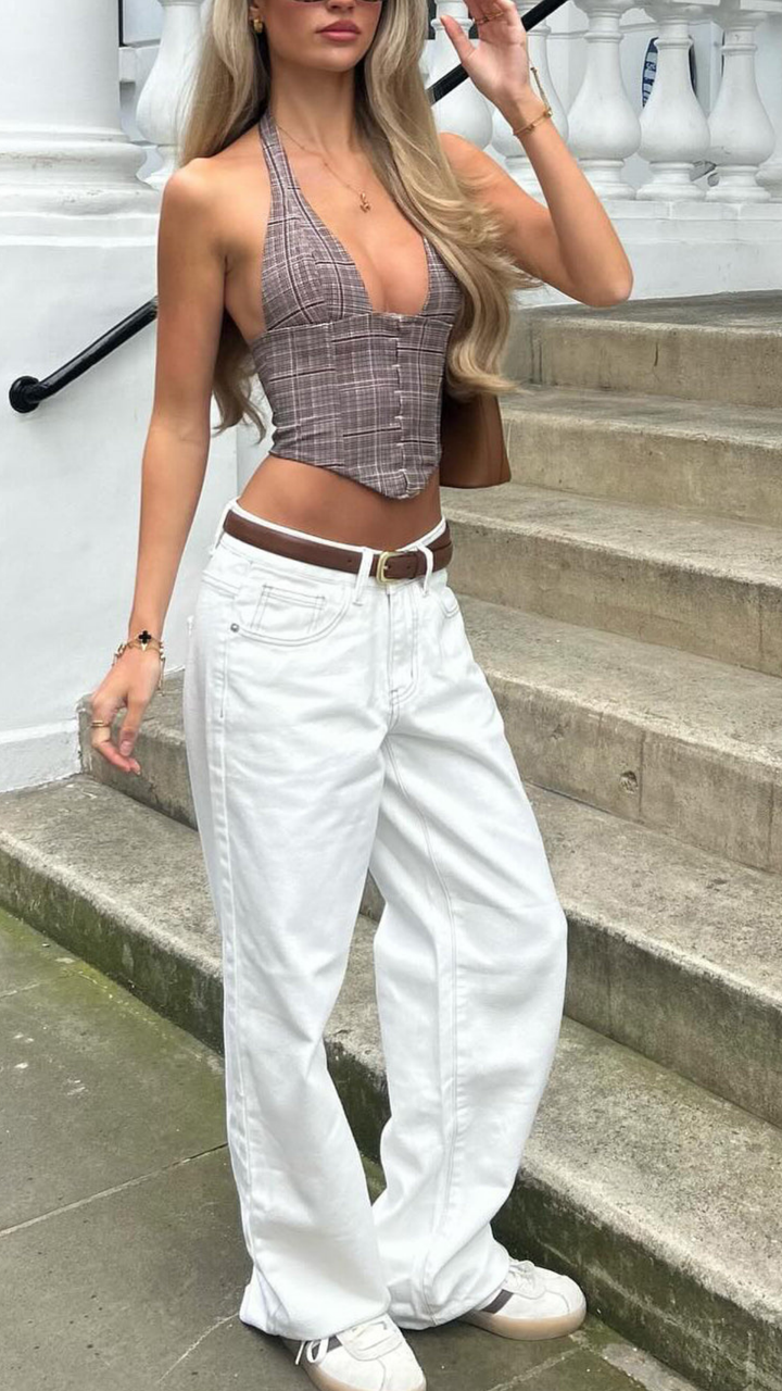Claudia Style Low Rise Wide Leg Jeans in Grey Acid