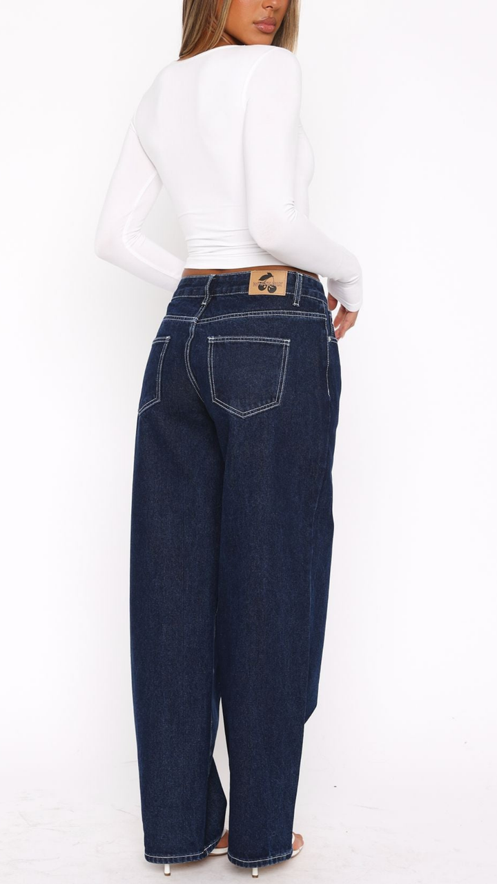 Claudia Style Low Rise Wide Leg Jeans in Grey Acid