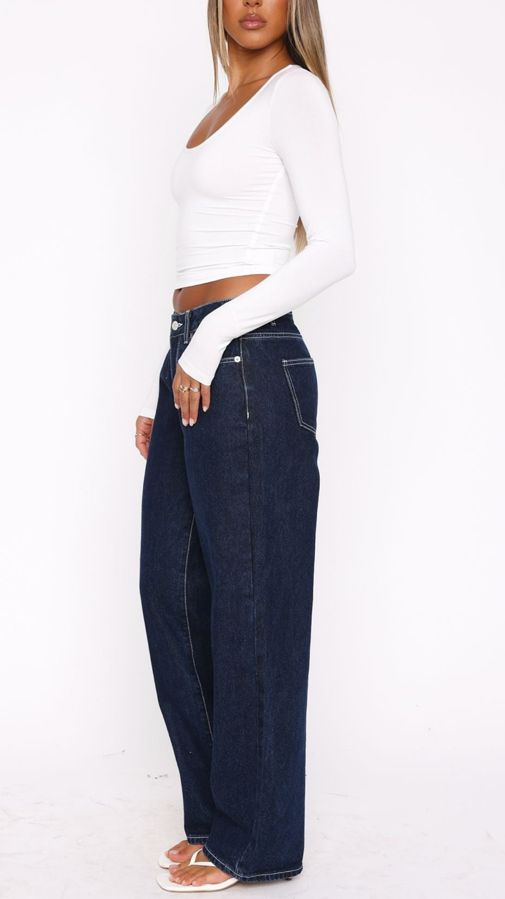 Claudia Style Low Rise Wide Leg Jeans in Grey Acid