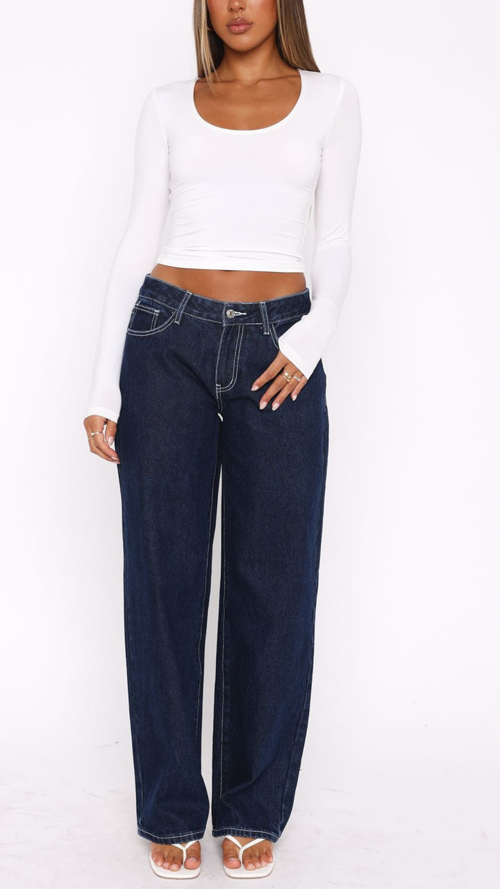 Claudia Style Low Rise Wide Leg Jeans in Grey Acid