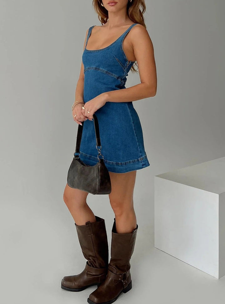 Drayden denim mini dress mid wash