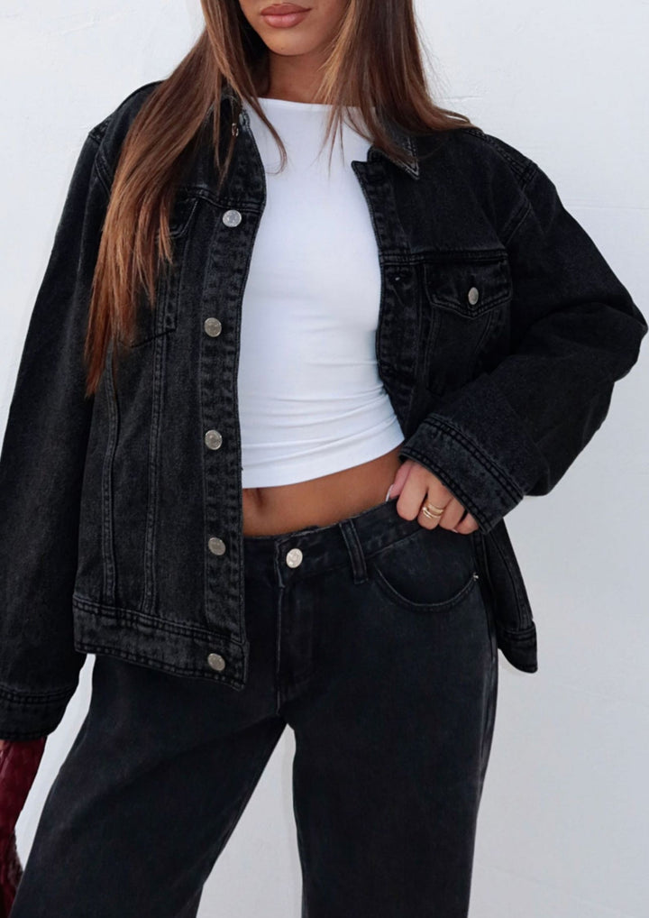 Brielle Denim Jacket Acid Wash in Black