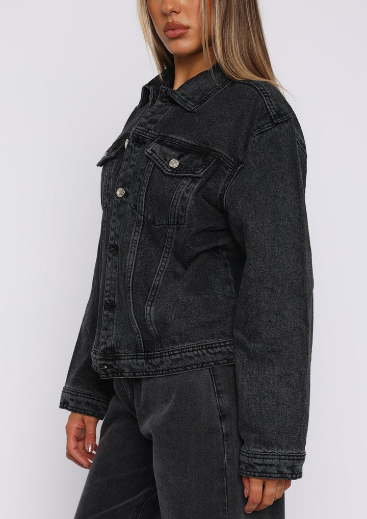Brielle Denim Jacket Acid Wash in Black