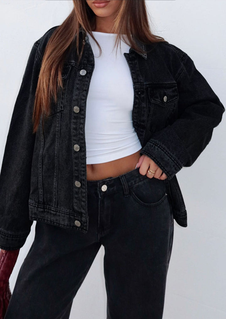 Brielle Denim Jacket Acid Wash in Black