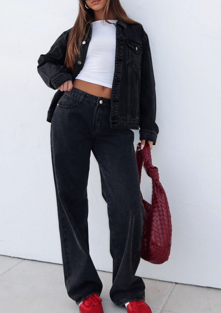 Brielle Denim Jacket Acid Wash in Black