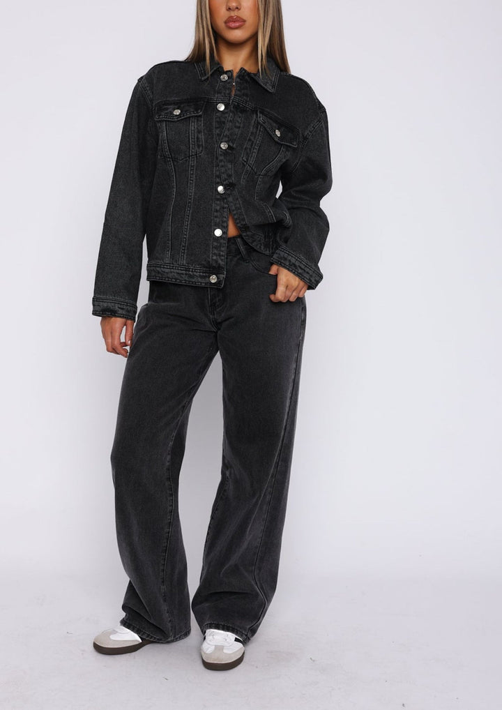 Brielle Denim Jacket Acid Wash in Black