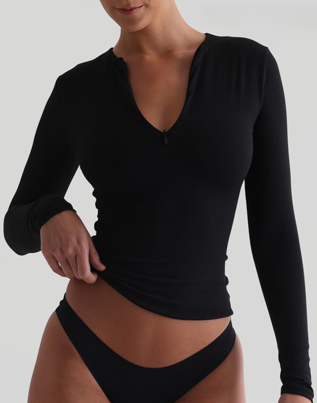 Aveline Zip-Up Long Sleeve T-Shirt - Black – OUTCAST
