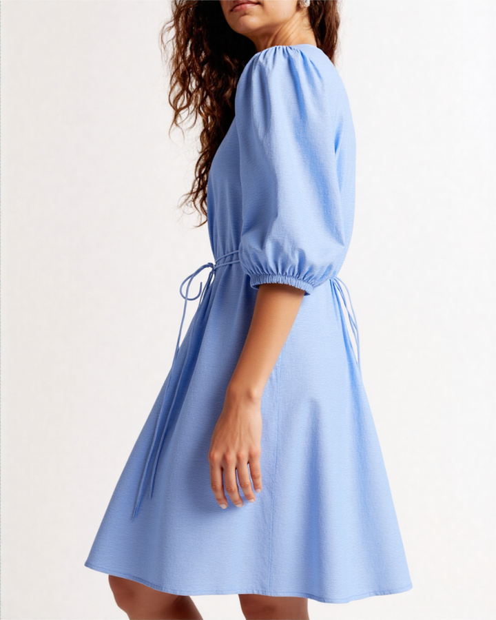 Eden puff sleeves linen mini dress