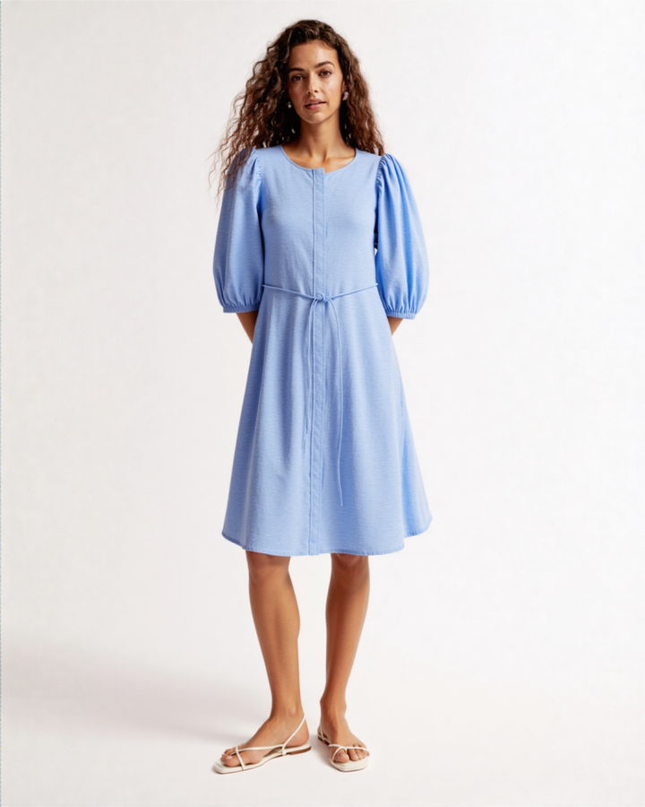 Eden puff sleeves linen mini dress