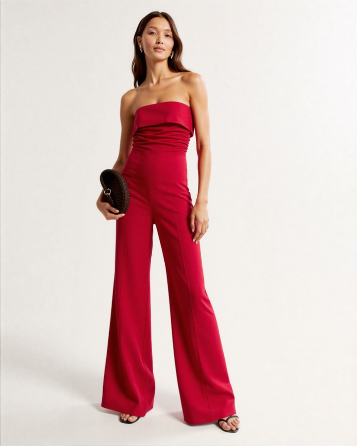 Naita Linen blend strapless jumpsuit Red