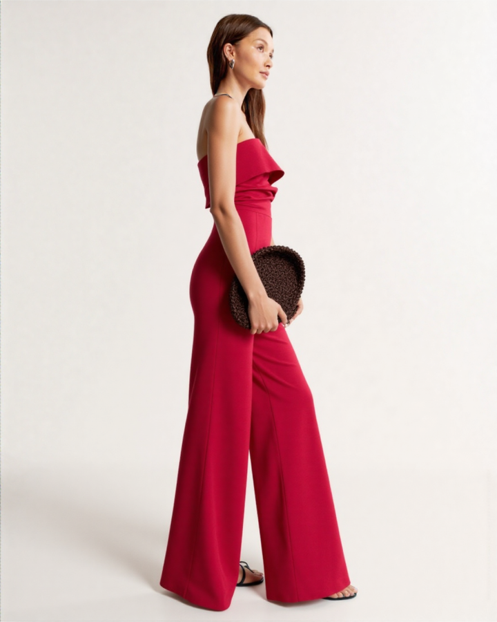 Naita Linen blend strapless jumpsuit Red