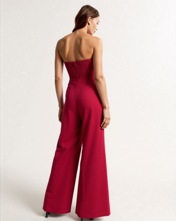 Naita Linen blend strapless jumpsuit Red