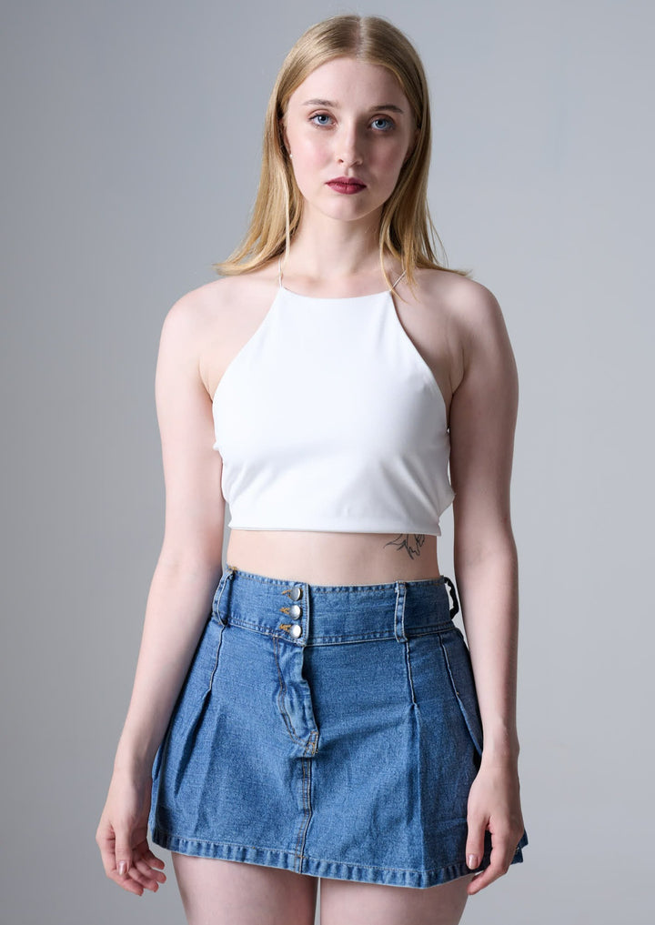 Corey Lace up back Crop Top in Ivory