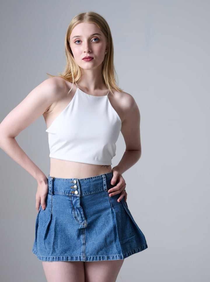 Corey Lace up back Crop Top in Ivory