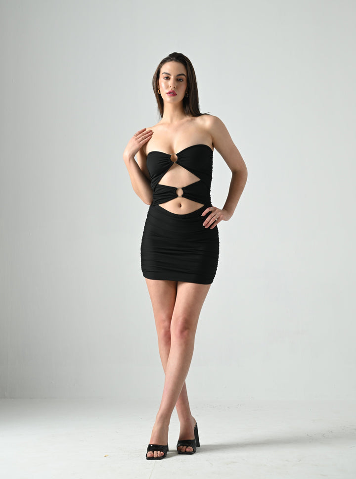 BLAIR STRAPLESS WHITE MINI DRESS WITH RING DETAILING