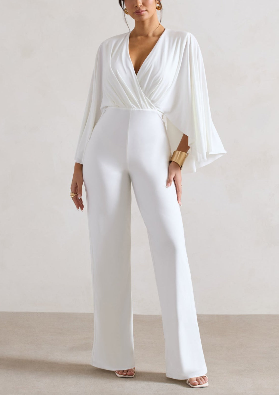 Clemence | Brown Plunge-Neck Jumpsuit