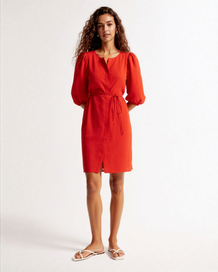 Eden puff sleeves linen mini dress