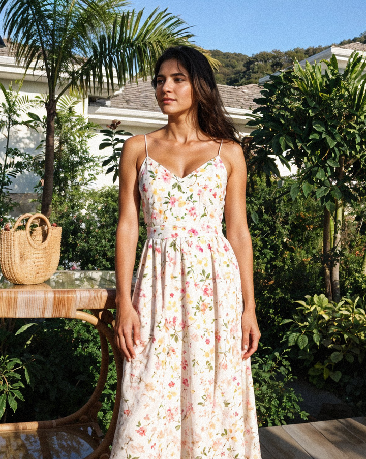 Isina Strappy dress MIDI DRESS WhiteFloralprint