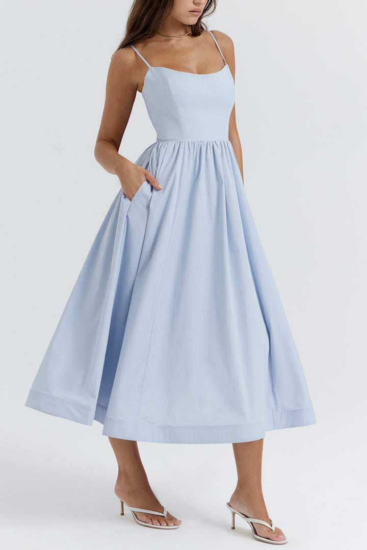 Fevronia soft blue corset midi sundress