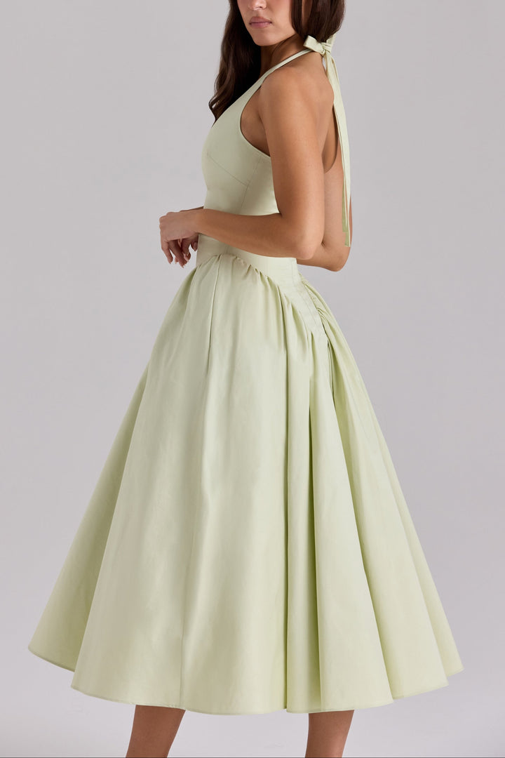 Arina pistachio cotton halter midi sundress