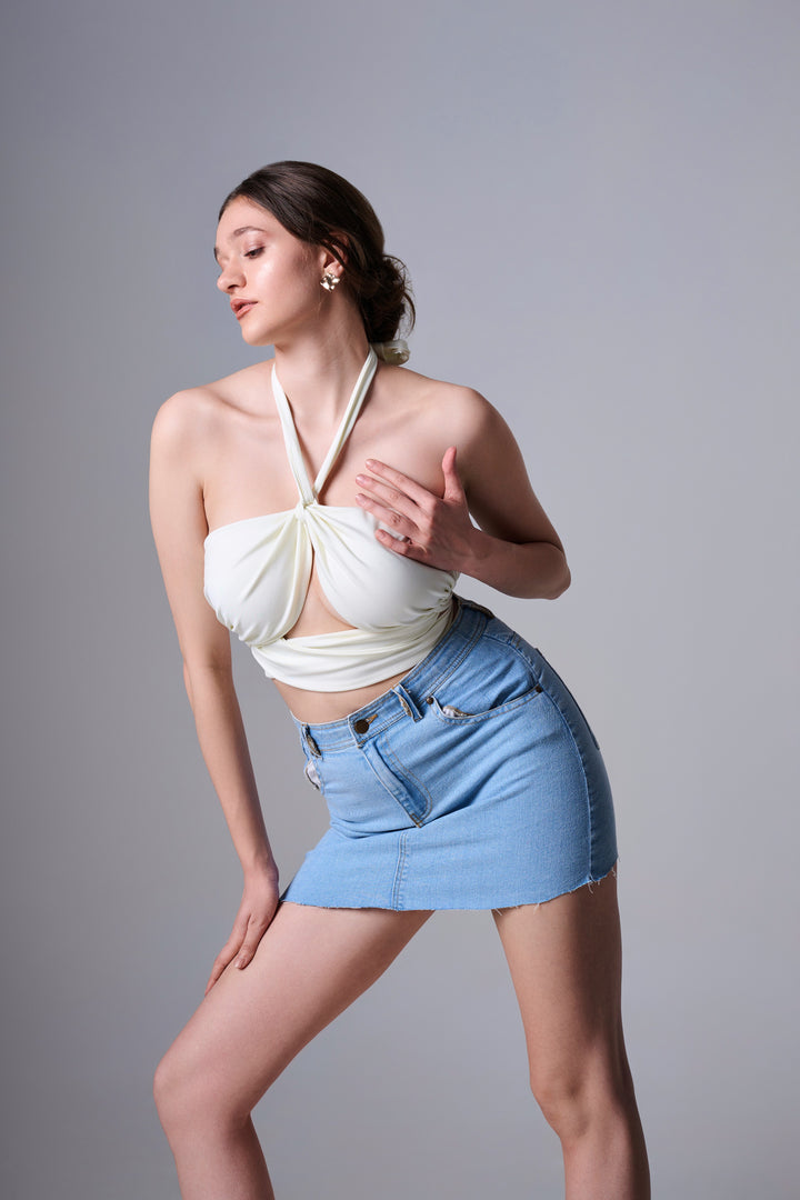 Candice Out Wrap Crop Top in Ivory