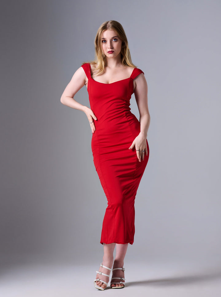 Adela sweetheart Neckline Maxi Dress in Red