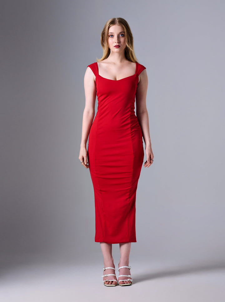 Adela sweetheart Neckline Maxi Dress in Red