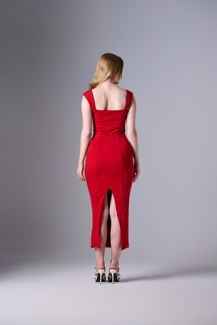 Adela sweetheart Neckline Maxi Dress in Red