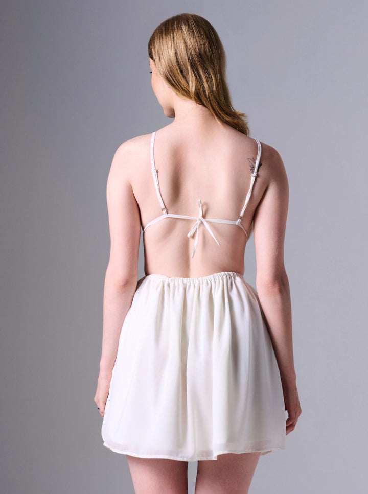 Elisha Ruched Skirt Mini Dress in Ivory