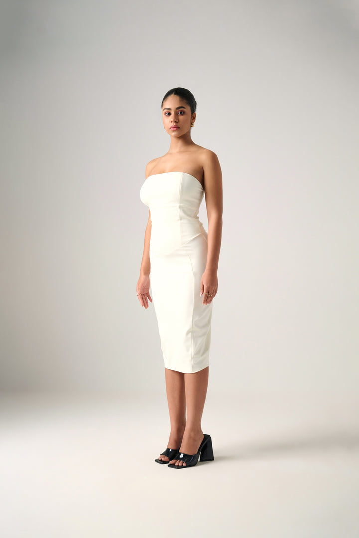 Lisa white corsetry midi dress