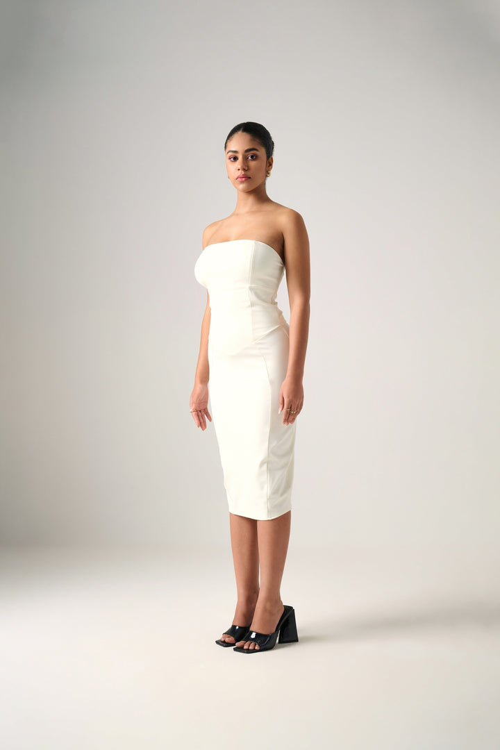 Lisa white corsetry midi dress CURVE